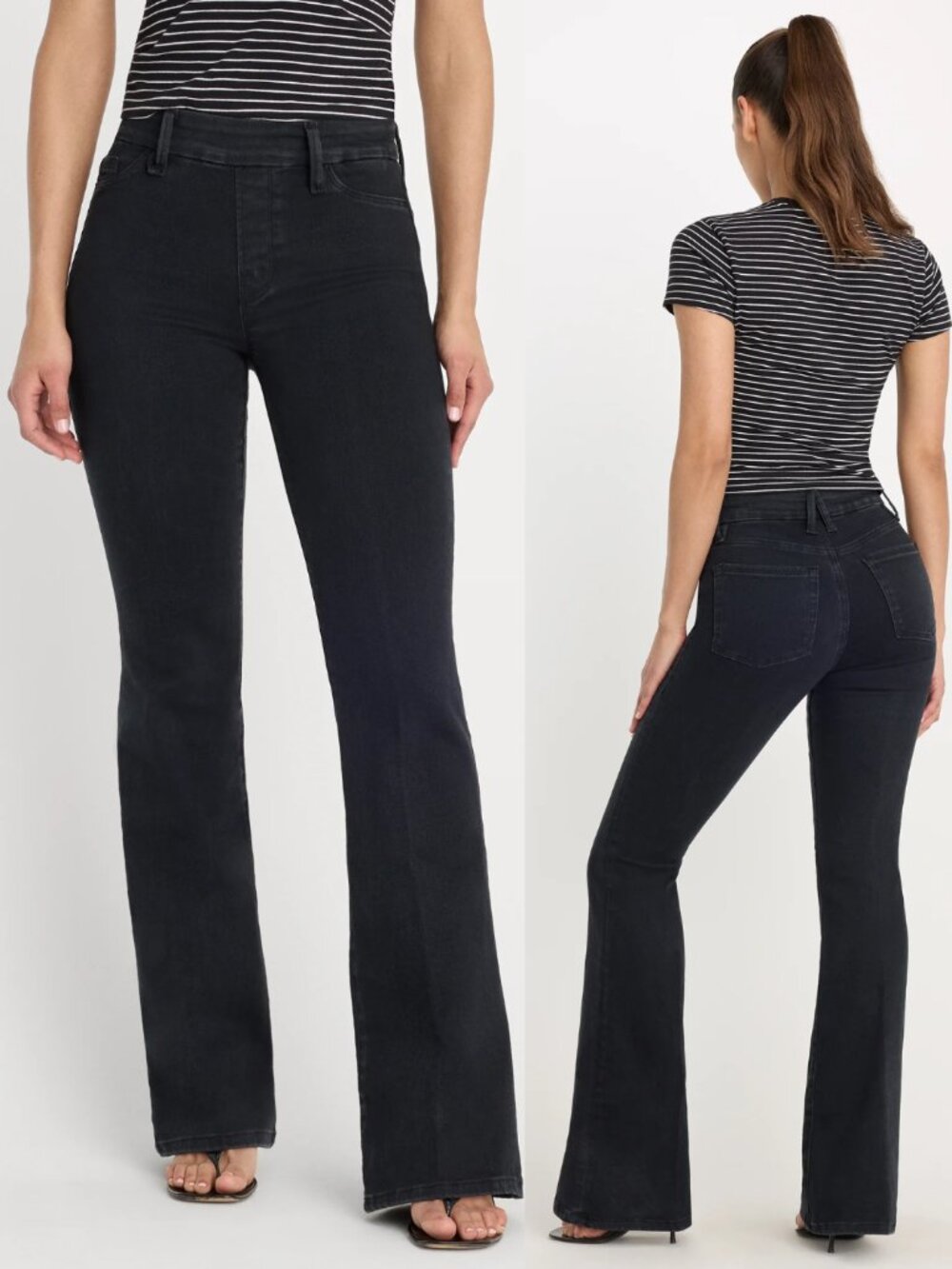 GOOD AMERICAN Good Legs Pull On Flare Jeans Black Boho Western Stretchy XL